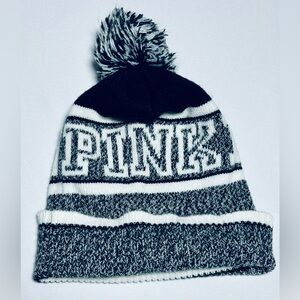PINK Victoria's Secret Pom Beanie Women's One Size Gray White Black GOOD